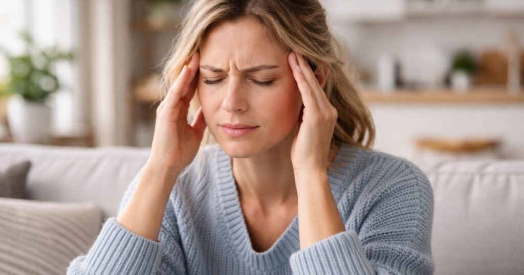 Een vrouw die last heeft van hoofdpijn