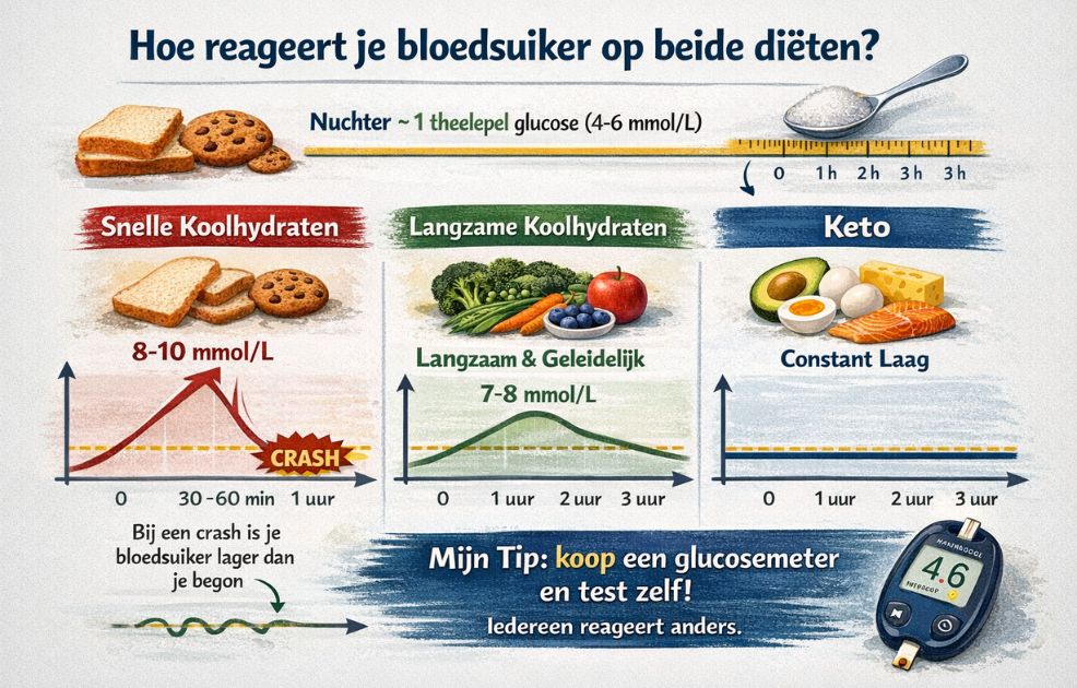 Hoe reageert je bloedsuiker op beide diëten?