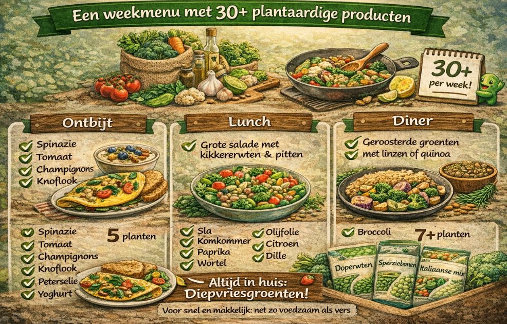 Een weekmenu met 30+ plantaardige producten