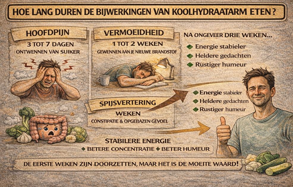 Hoe lang duren de bijwerkingen van koolhydraatarm eten