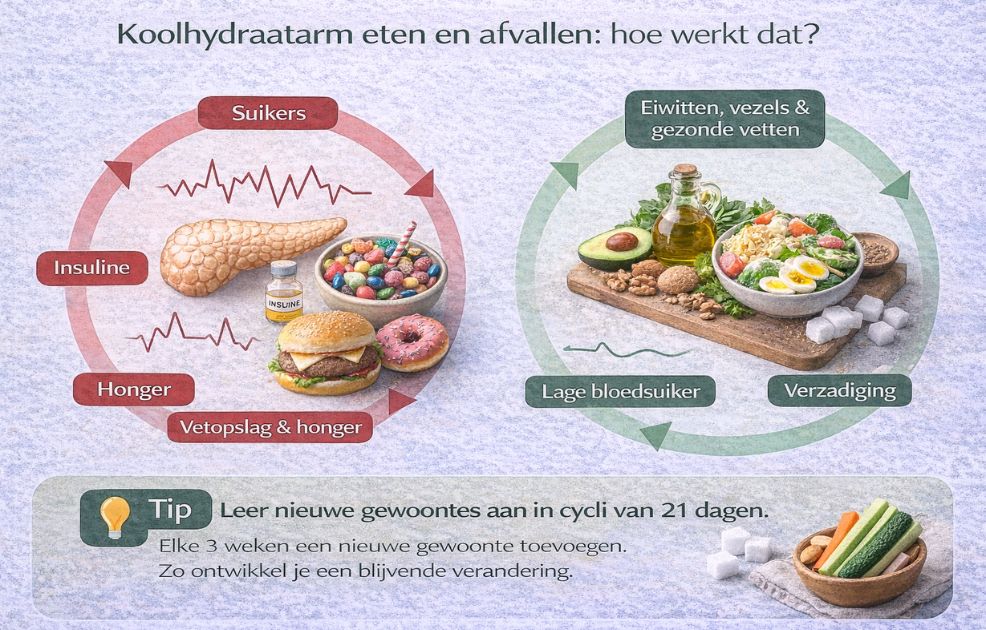 Koolhydraatarm dieet: wat te eten voor meer energie en minder gewicht in 2026 10 Koolhydraatarm eten en afvallen: hoe werkt dat?Het verschil tussen veel of weinig insuline.