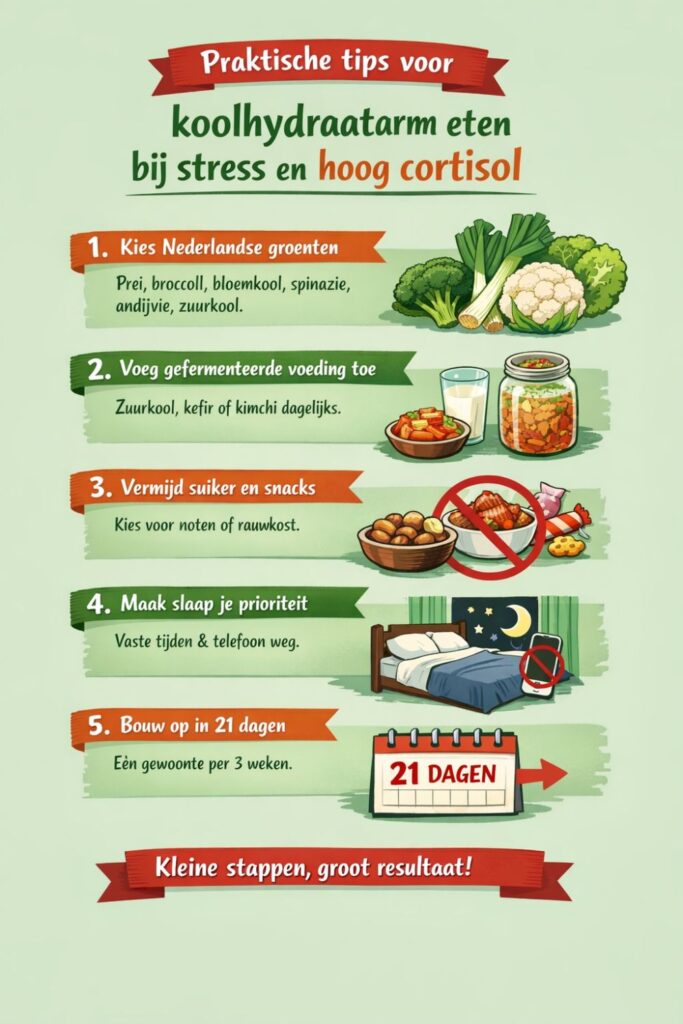 Praktische tips voor koolhydraatarm eten bij stress en hoog cortisol